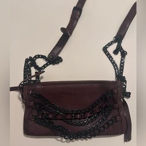 Ash Leather 3 pocket crossbody bag in burgundy